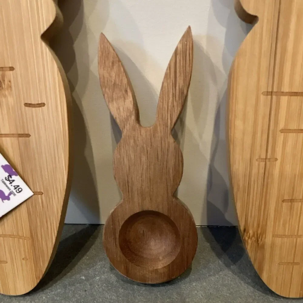 Hobby Lobby Easter Set of 2 Mini Carrot Wood Cutting Board & 1 Egg Holder